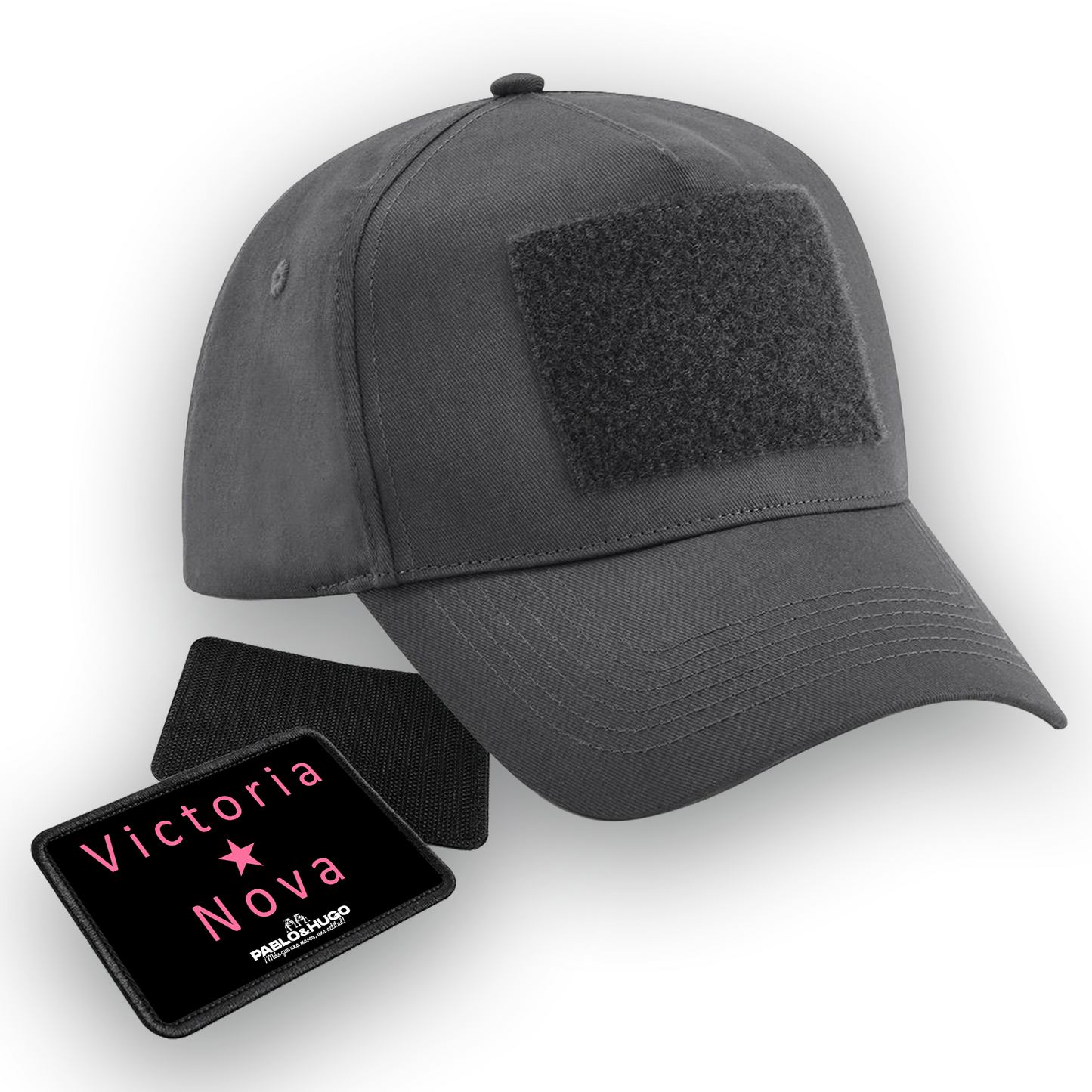 Gorra 5 paneles | Gris | Edición Victoria Nova | Parche intercambiable | Pablo & Hugo