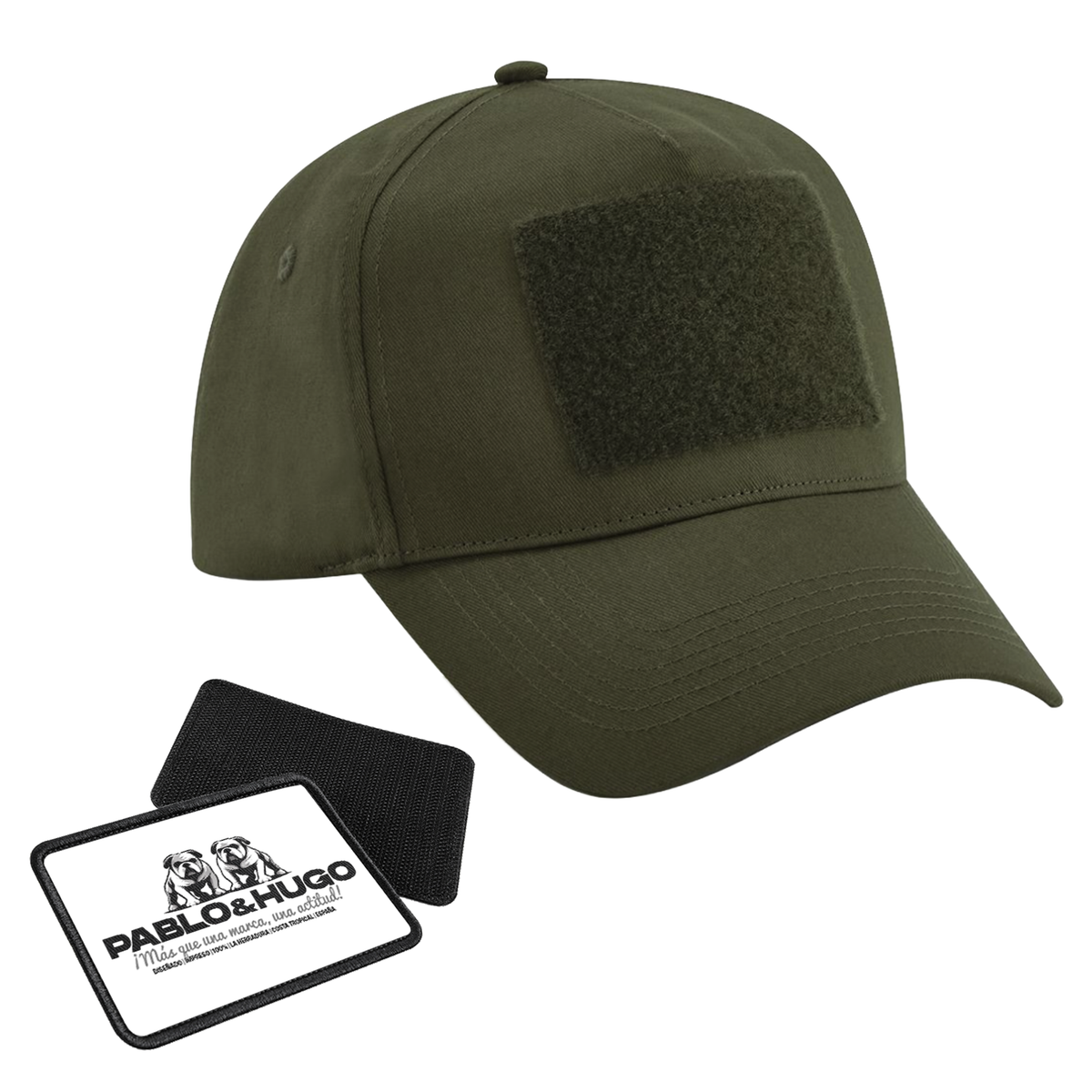 Casquette vert militaire Pablo & Hugo avec système Velcro pour patch interchangeable